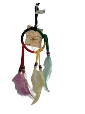 Colorful Feather Dreamcatcher - Red, Yellow, Green, Pink, Cream, Light Blue